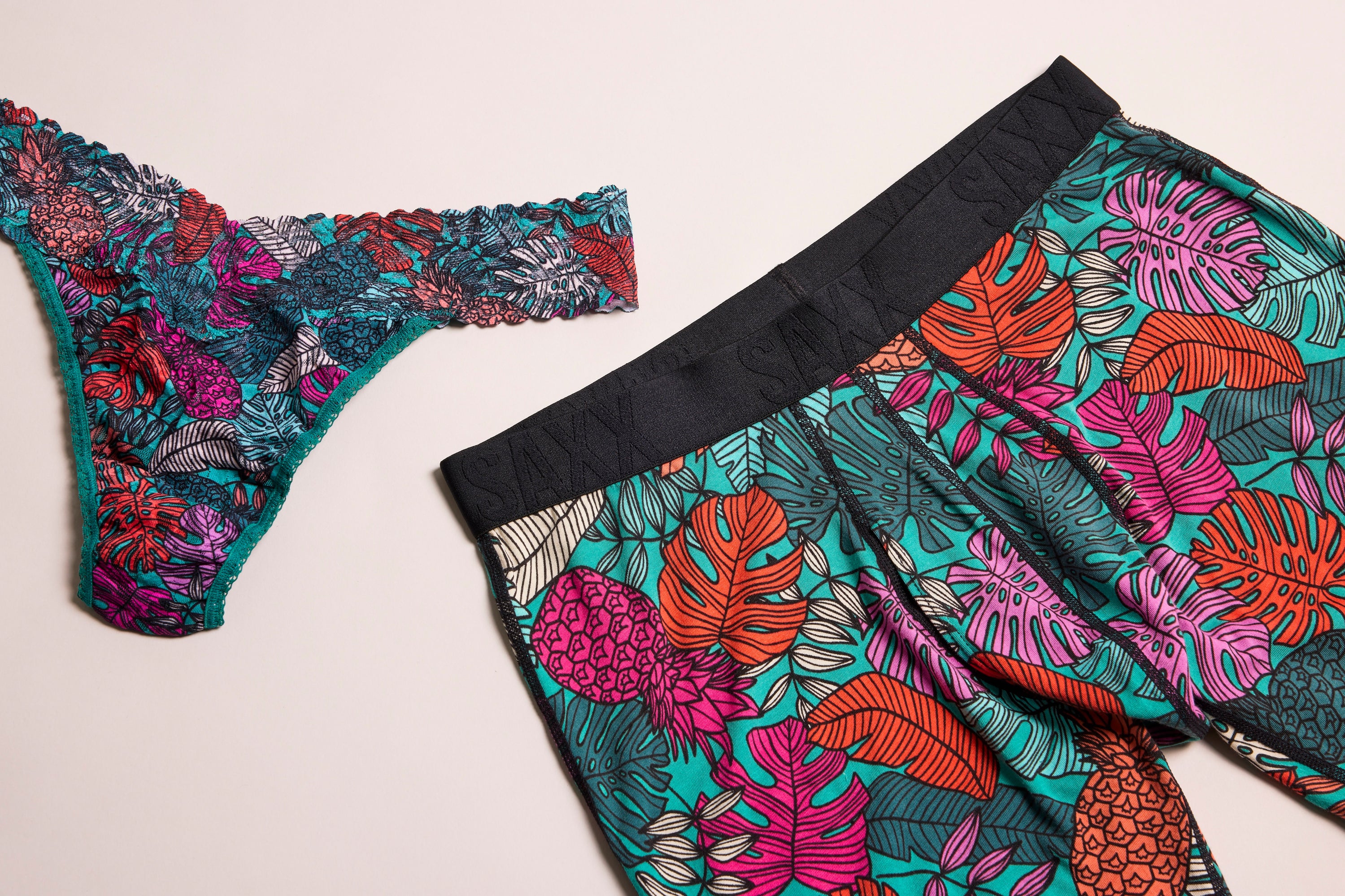Signature Lace Original Rise Thong & Saxx Boxer Brief | Fruity Palm - Aqua