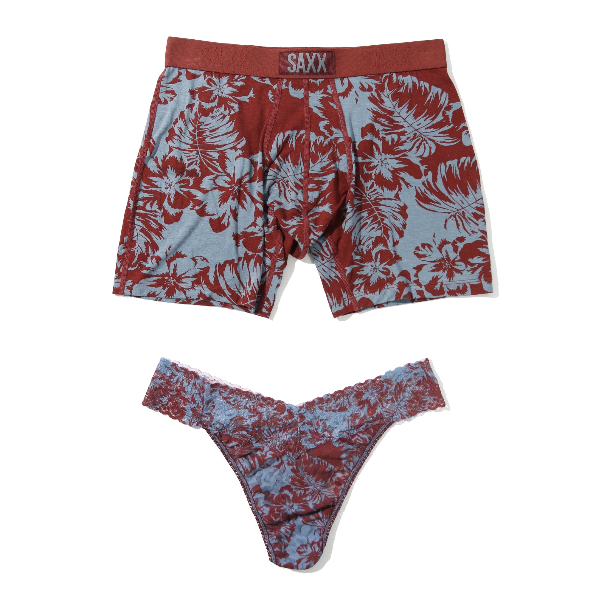 Signature Lace Original Rise Thong & Saxx Boxer Brief | Shadow Tropics (Brown)