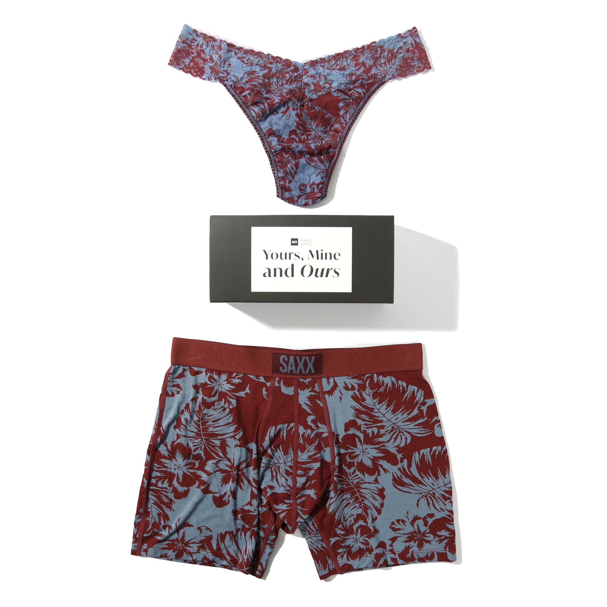 Signature Lace Original Rise Thong & Saxx Boxer Brief | Shadow Tropics (Brown)