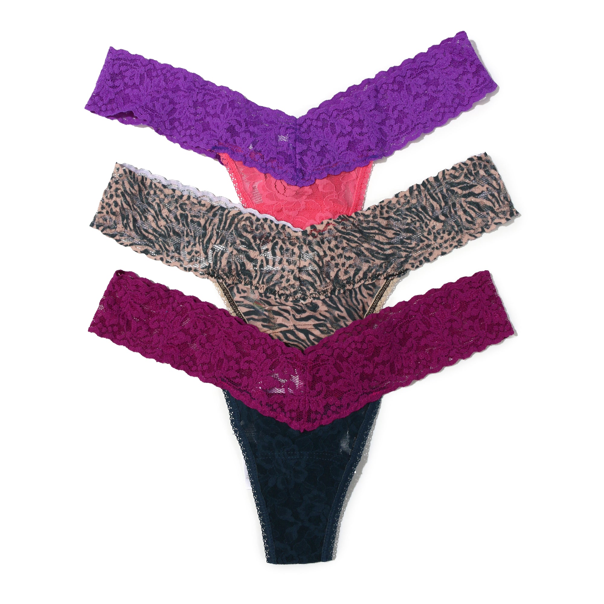 3 Pack Signature Lace Low Rise Thongs | Srrp/Ankg/Noby