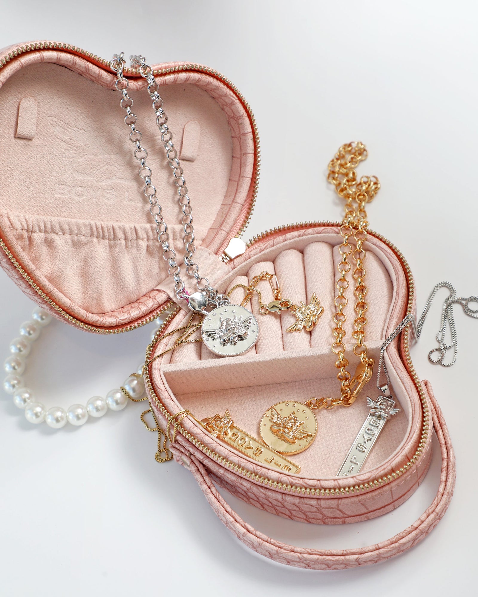 The Boys Lie Heart Jewelry Case | Pink | Faux Pearls