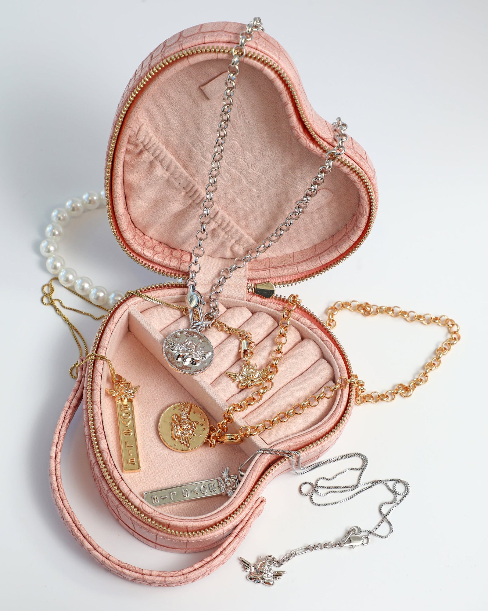 The Boys Lie Heart Jewelry Case | Pink | Faux Pearls