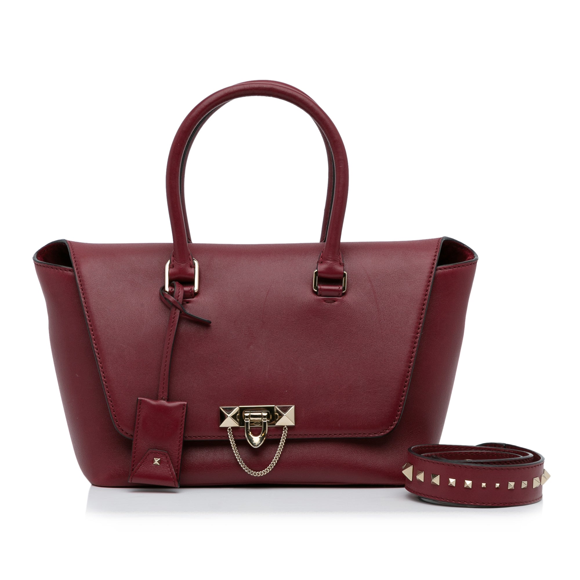 Valentino | Pre-Owned Rockstud Demilune Satchel | Red