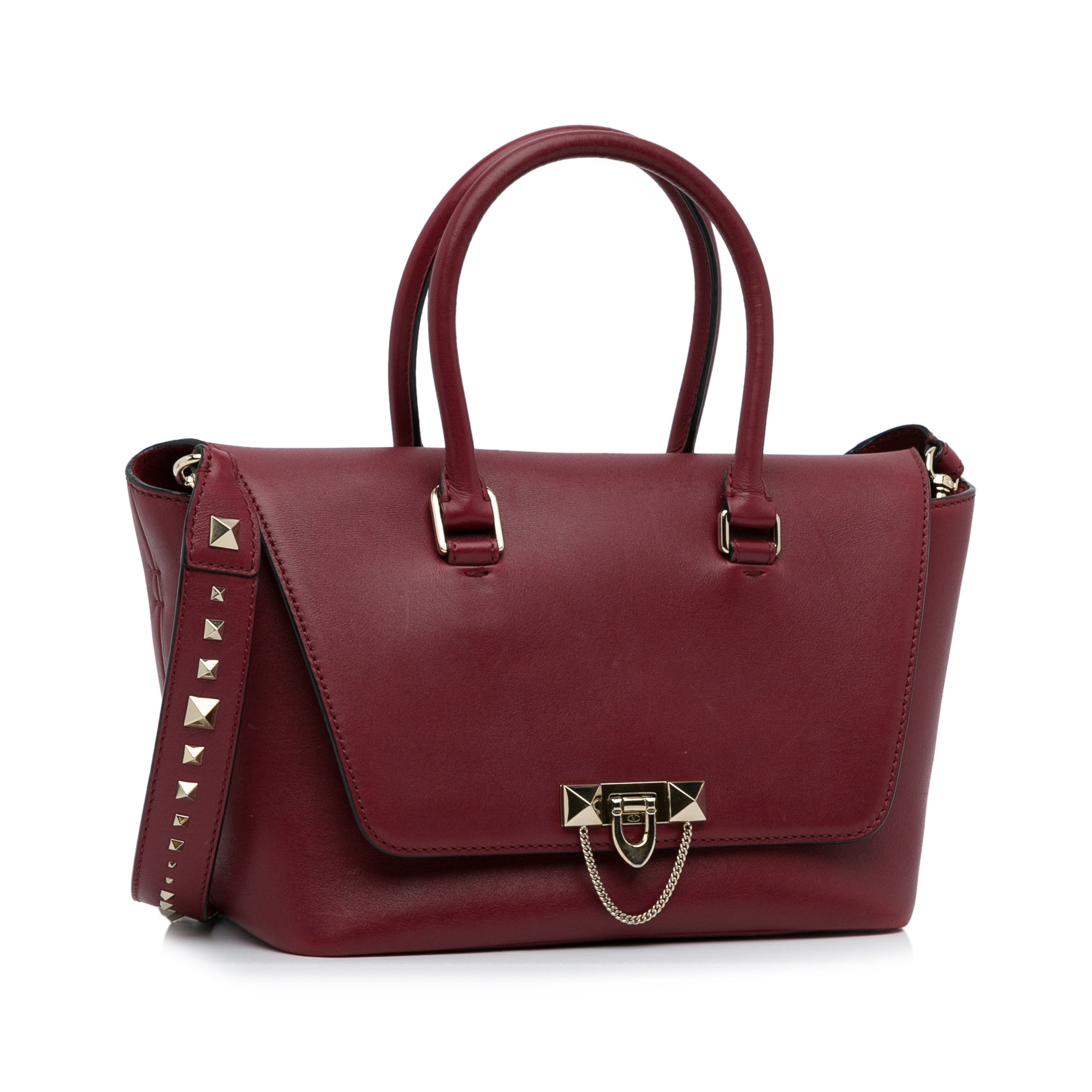Valentino | Pre-Owned Rockstud Demilune Satchel | Red