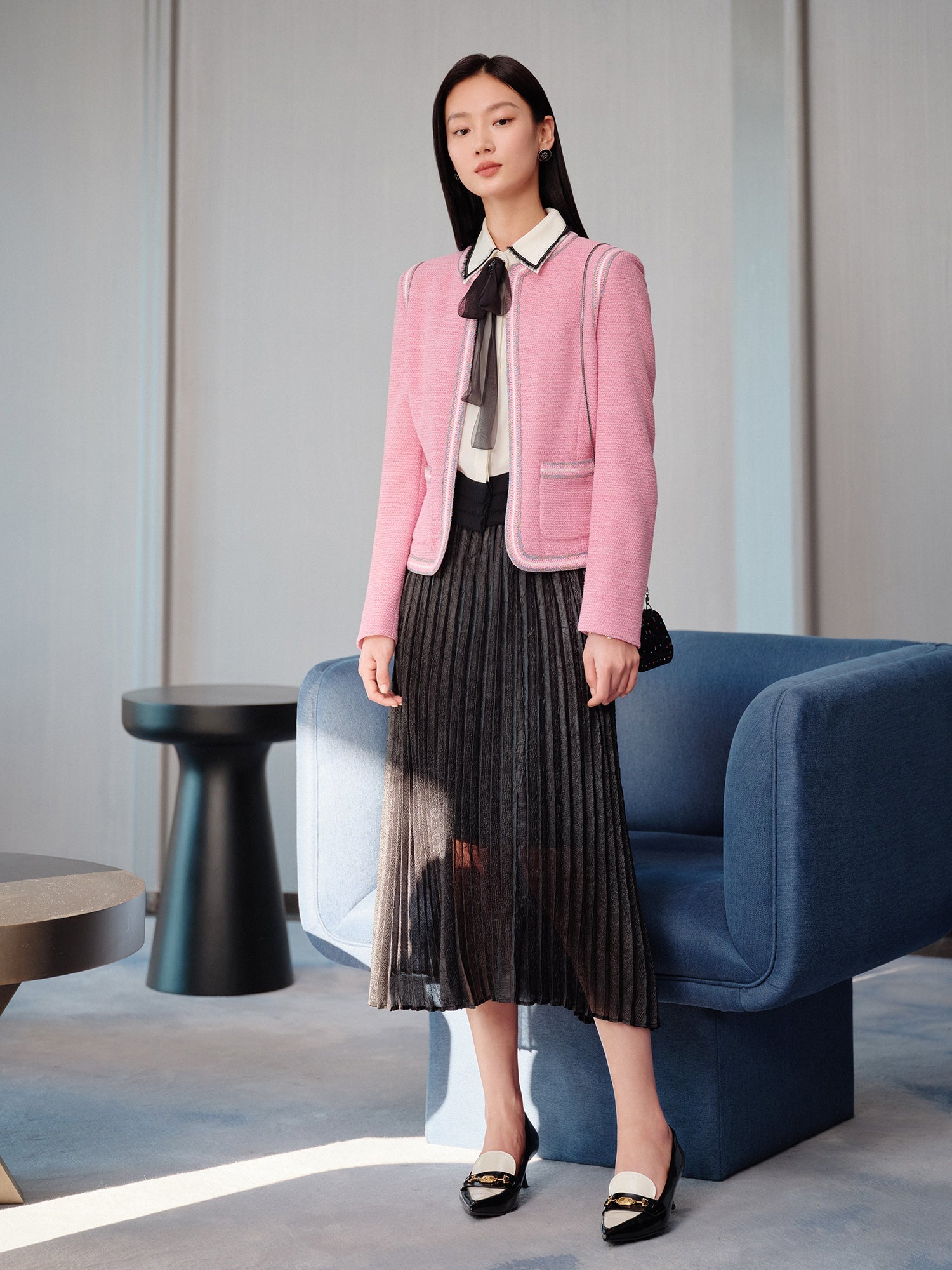 Pleated Gauze Midi Skirt | Black