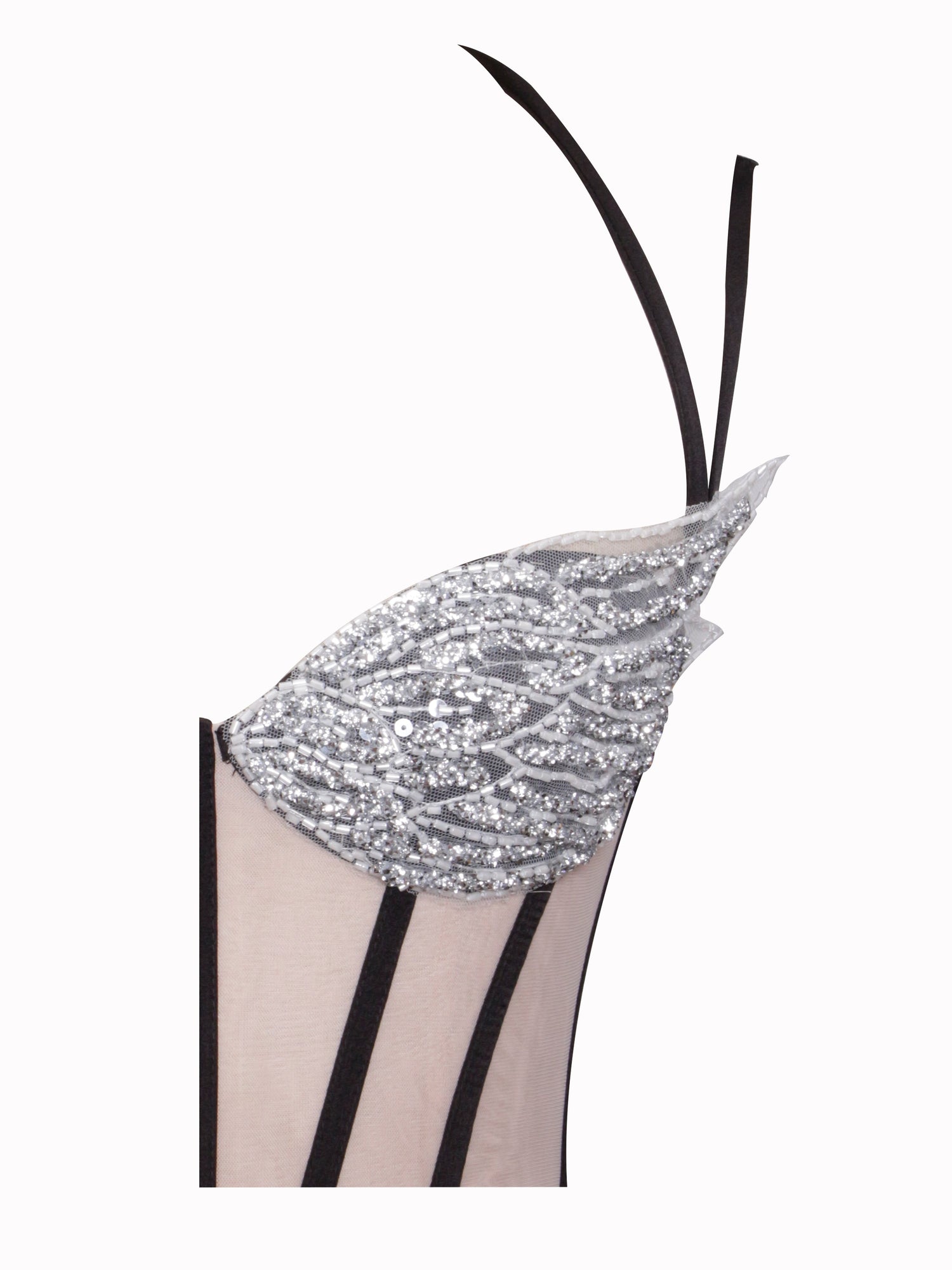 Rafaela Satin Corset Sequin Wing Cup Dress | Black