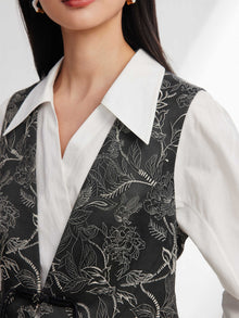 Chinese-Style Embroidered Short Vest | Black