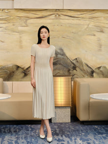 Pleated Waist-Cinched Dress | Golden
