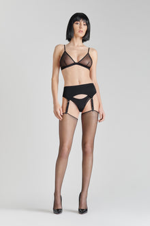 Fishnet cut and curled stockings - Les Coquetteries | Black