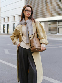 Stand Collar Belted Trench Coat | Khaki