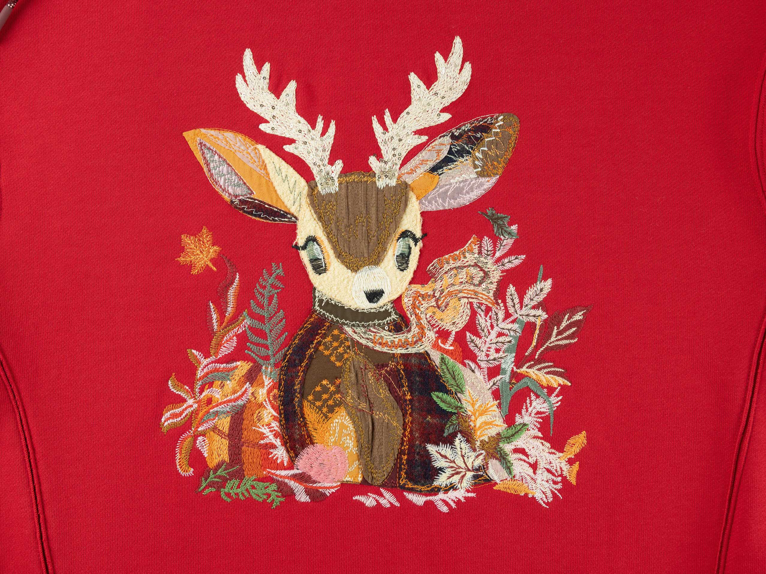 Cotton Embroidered Hoodie | Red