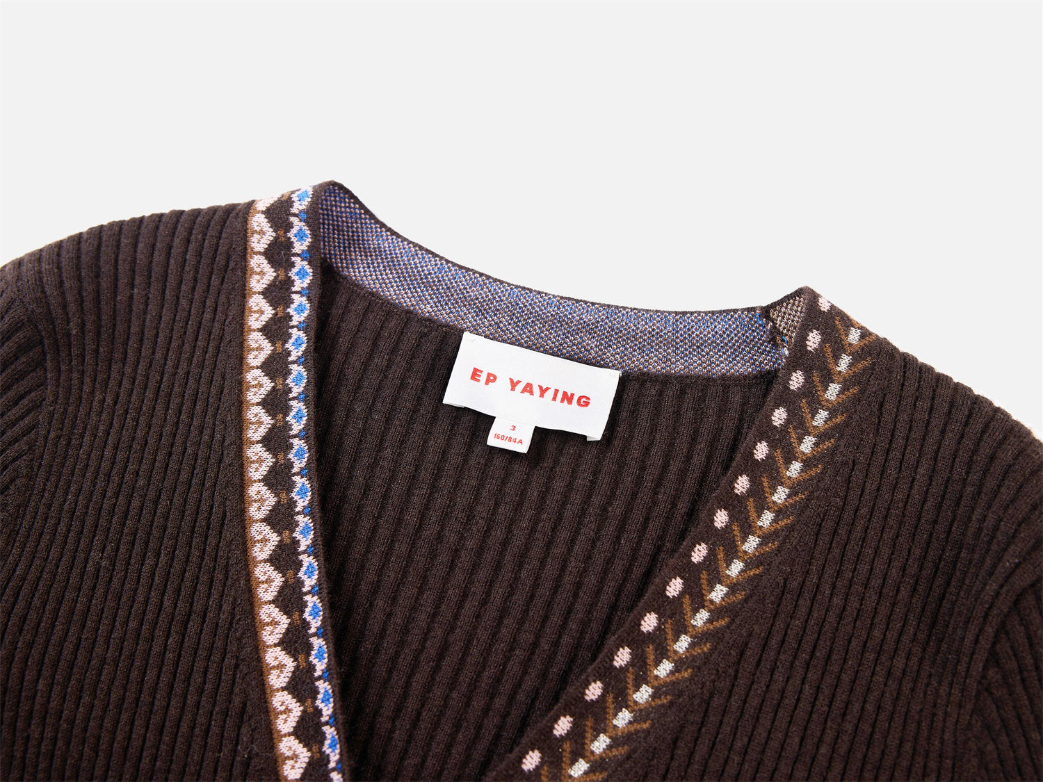 Ethnic Jacquard Knitted Cardigan | Brown