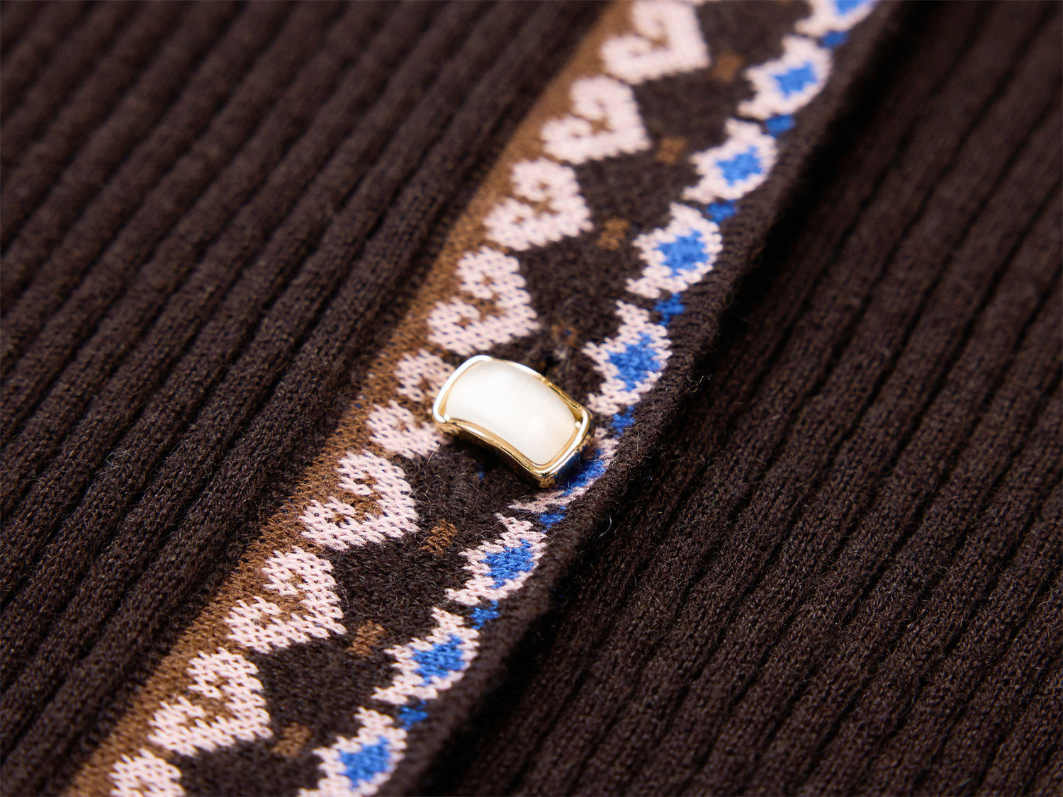 Ethnic Jacquard Knitted Cardigan | Brown