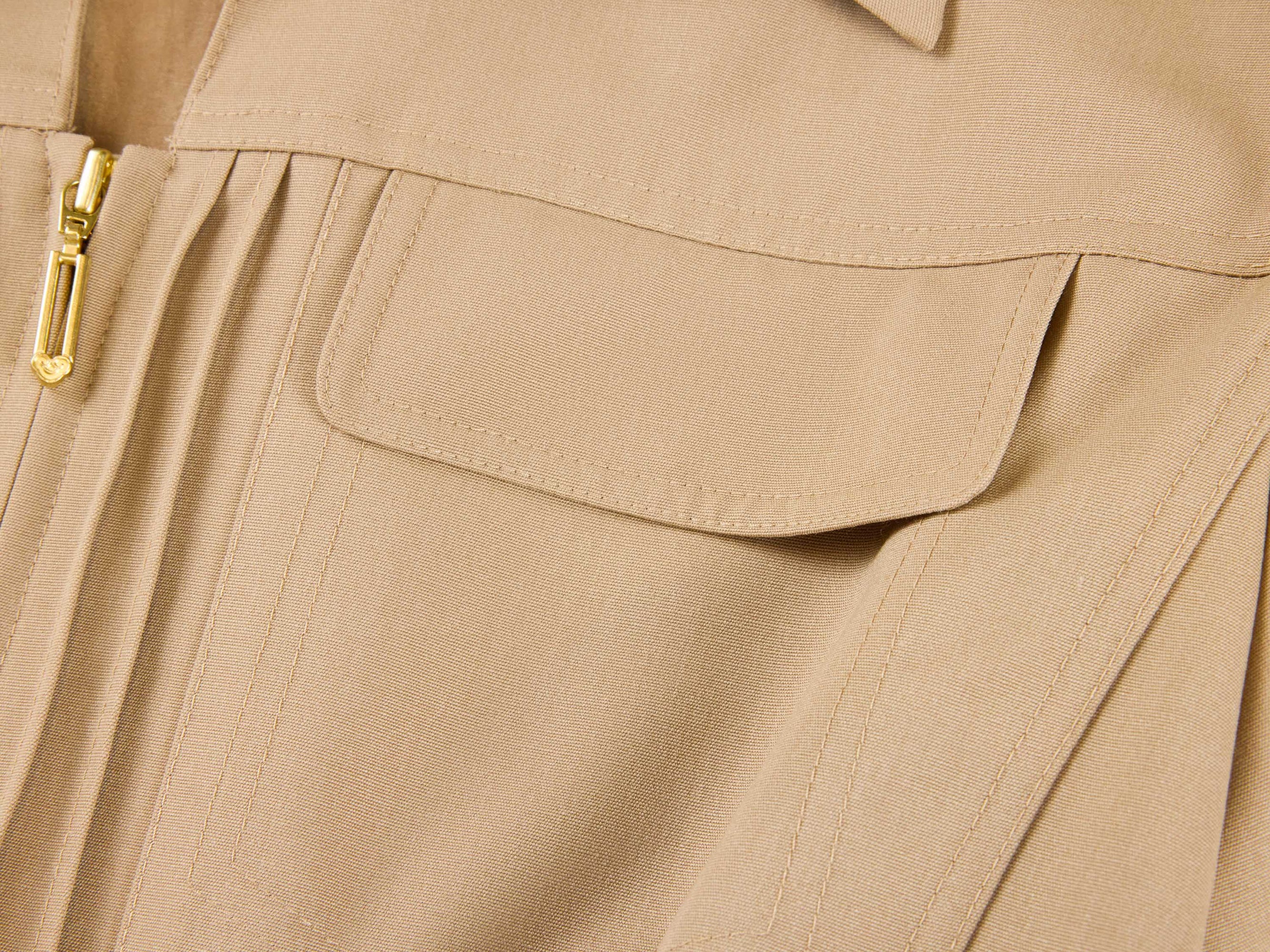 Wool Elegant Waist-Defining Slim-Fit Dress | Khaki