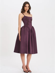Oakleigh Blackberry Purple Cotton Lace-up Back Midi Dress | Black