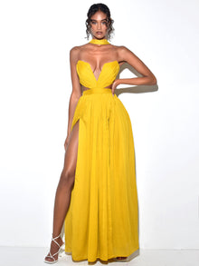 Xella Pleated Chiffon Maxi Dress | Yellow