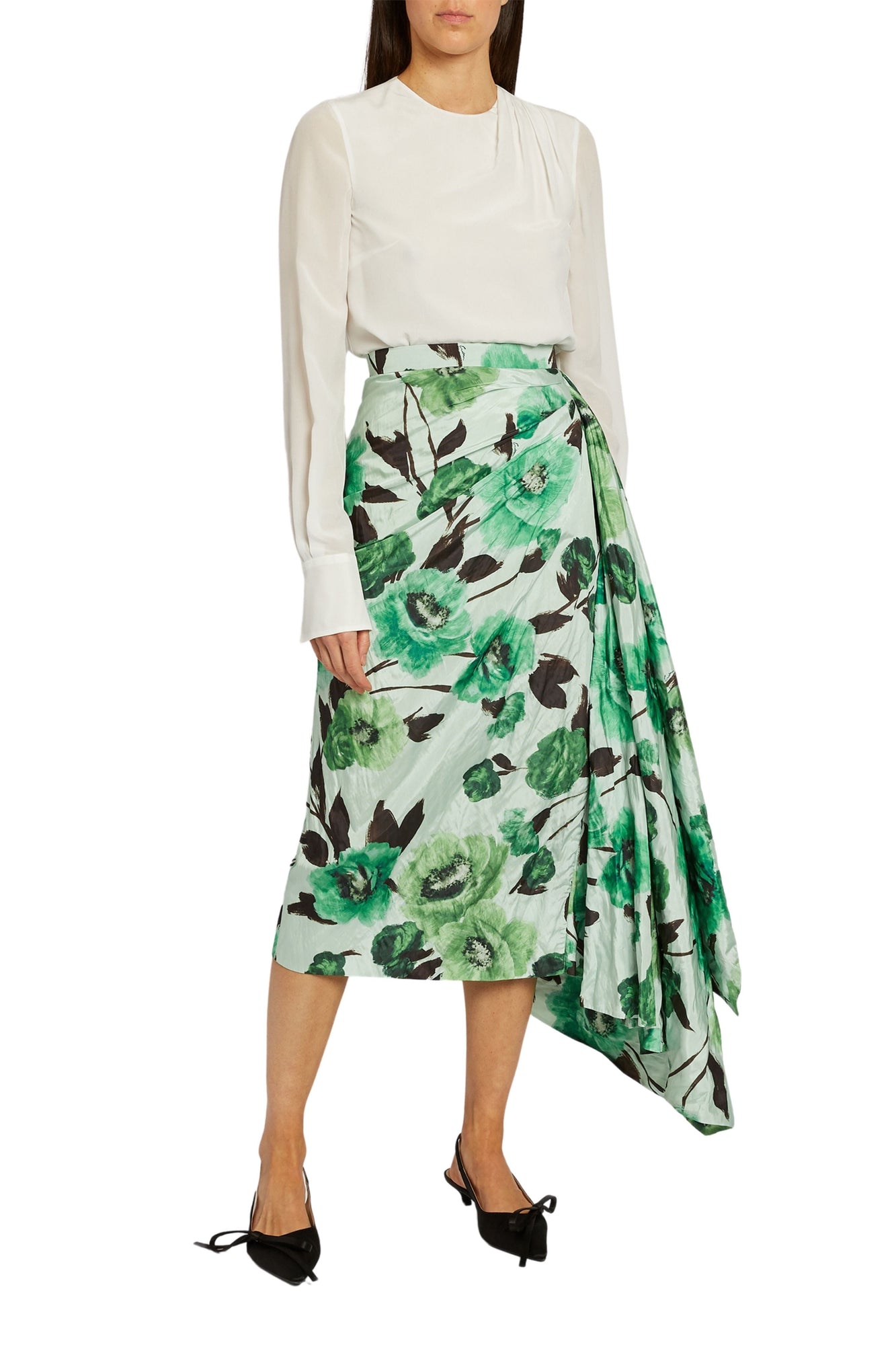 Floral Print Draped Pencil Skirt