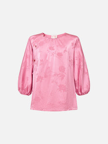 Jacquard Round-Neck Three-Quarter Sleeve Shirt | Pink