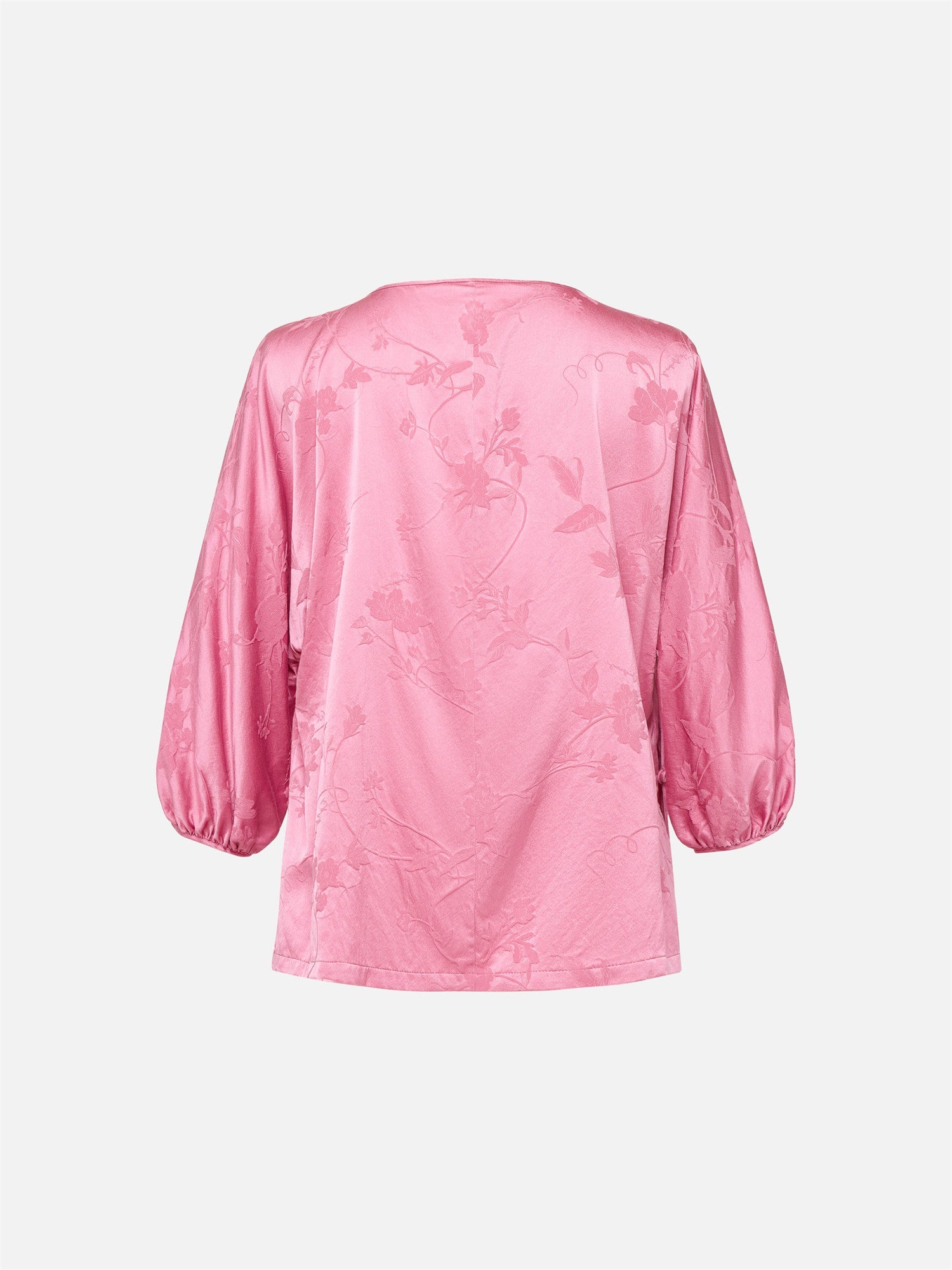 Jacquard Round-Neck Three-Quarter Sleeve Shirt | Pink