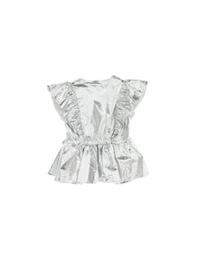 Girls | Crossover Laminated Muslin Top | Silver