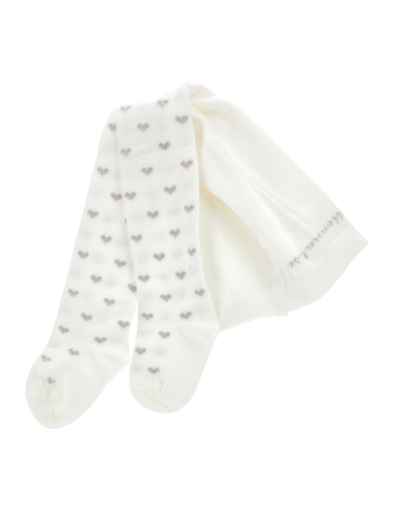 Girls | Heart Cotton Warm Tights | Cream/Silver