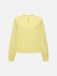 Linen Blended Round Neck Knit Cardigan | Yellow