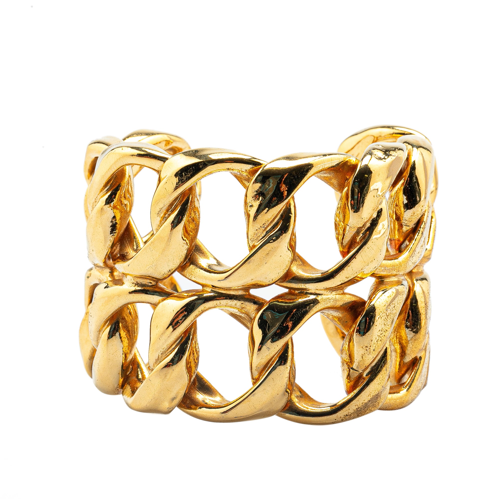 Chanel | Pre-Owned Gold Plated Double Curb Row Cuff Bracelet | Gold