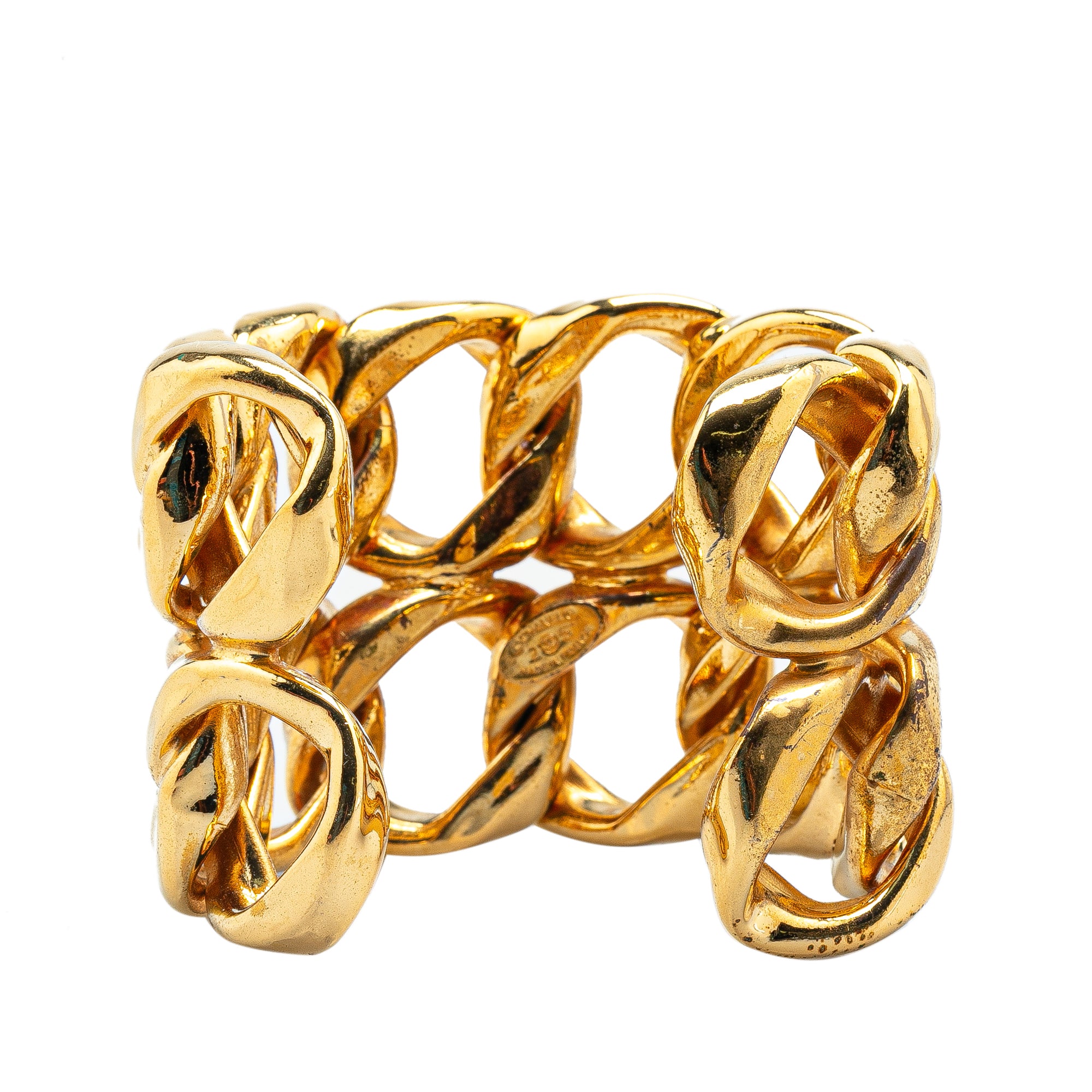 Chanel | Pre-Owned Gold Plated Double Curb Row Cuff Bracelet | Gold