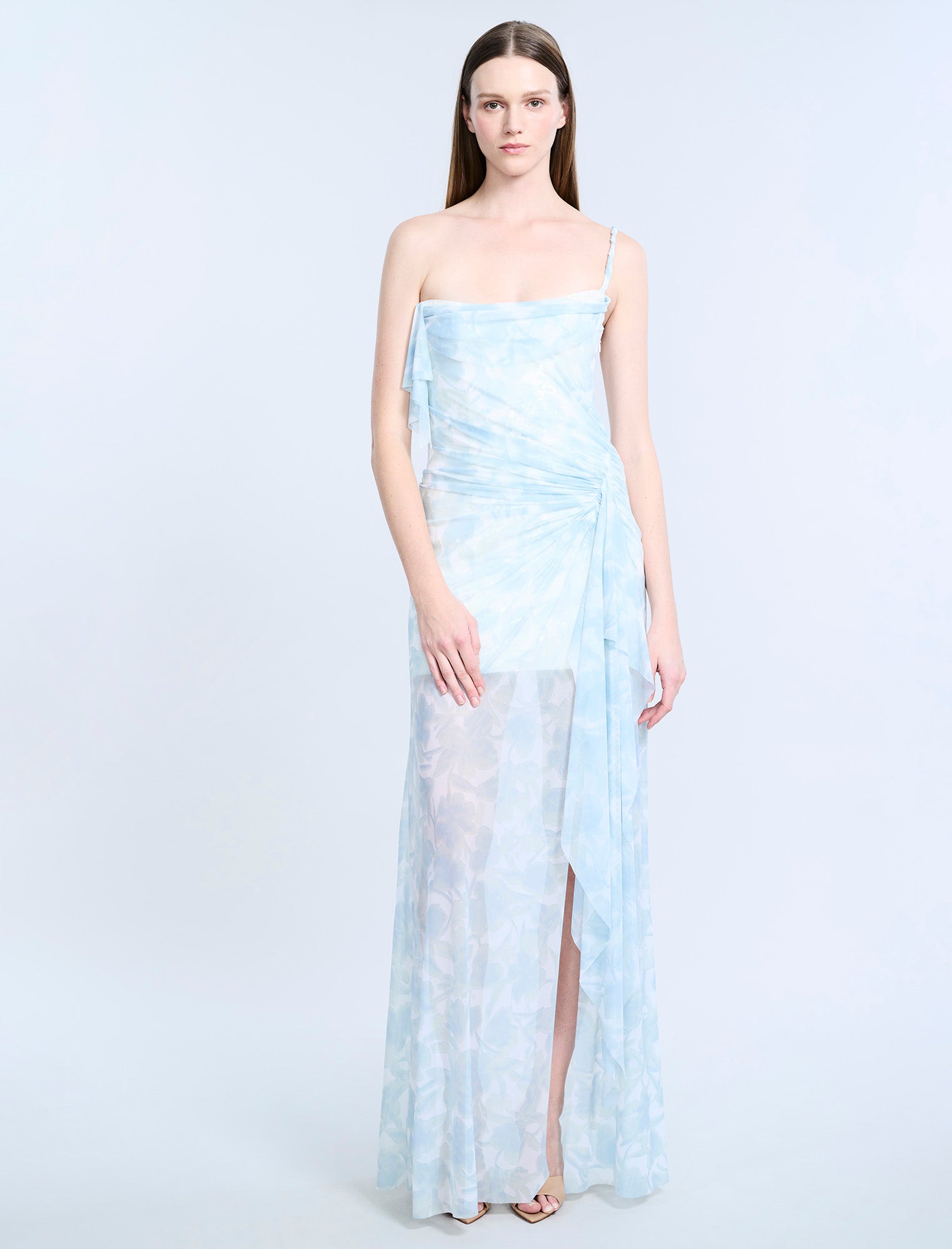 Mesh & Sequin Gown | Sky Floral Print