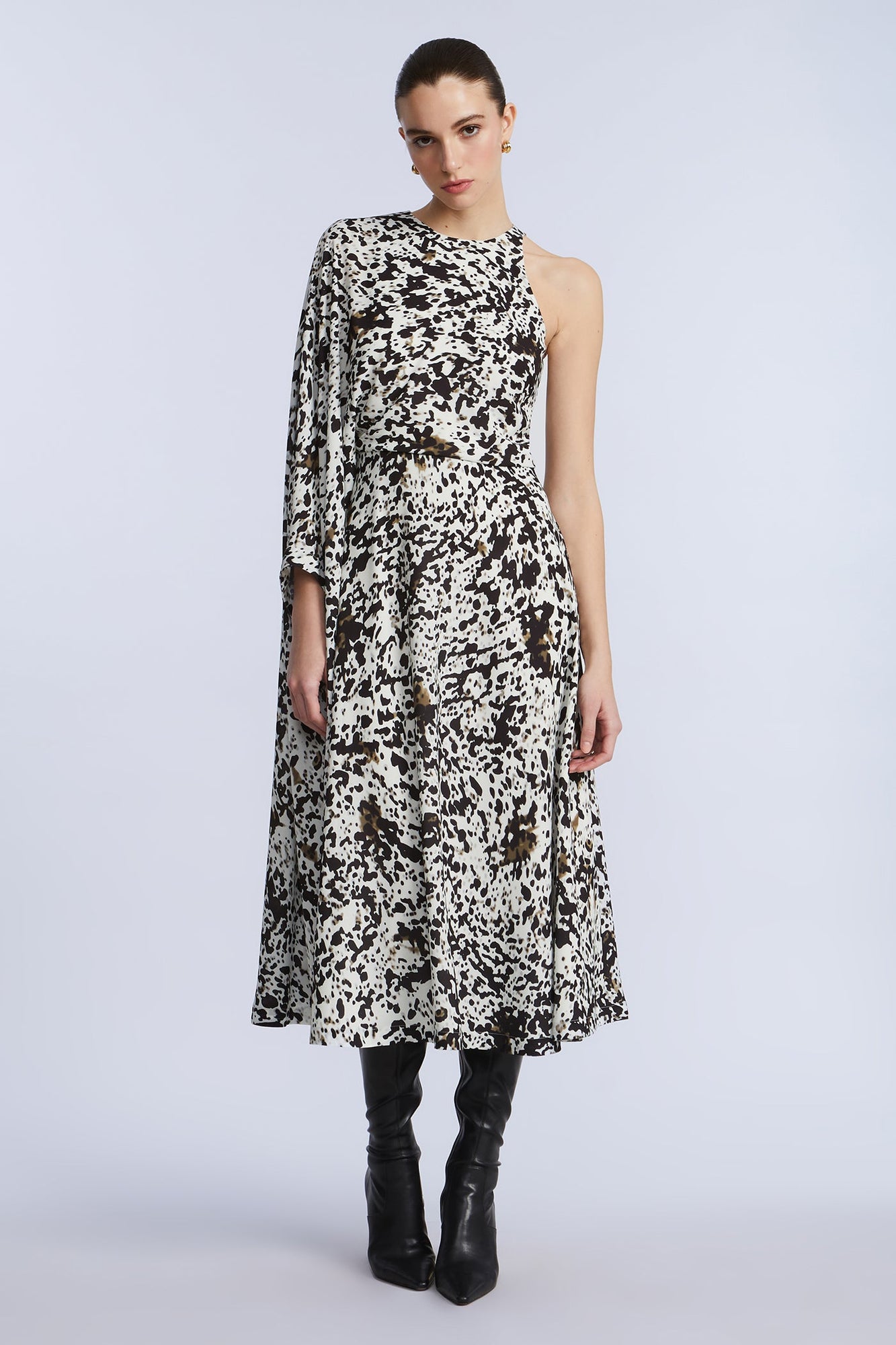 One Sleeve Midi Dress | Dotty Print
