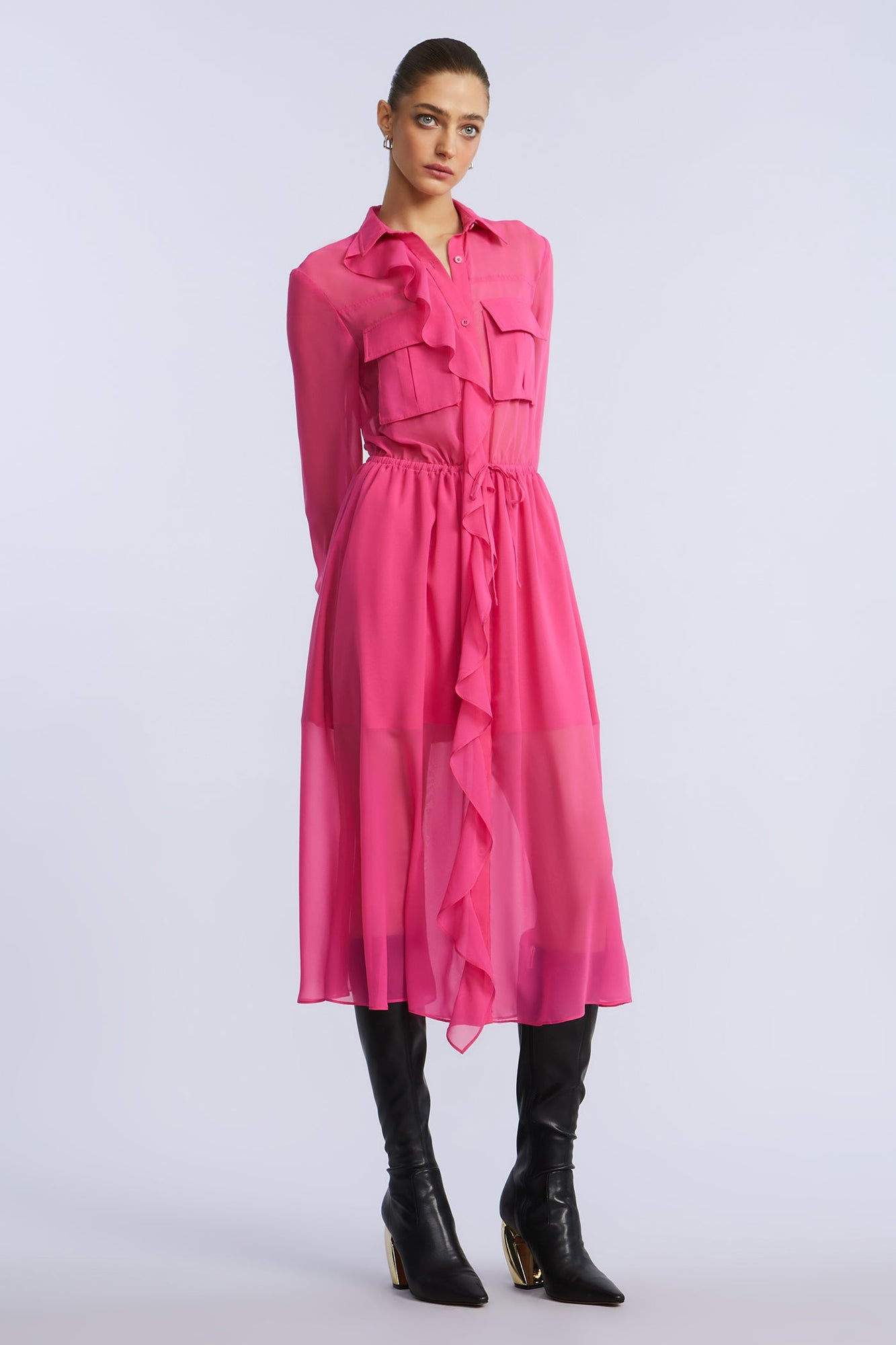 Solid Ruffle Dress | Fuchsia Purple