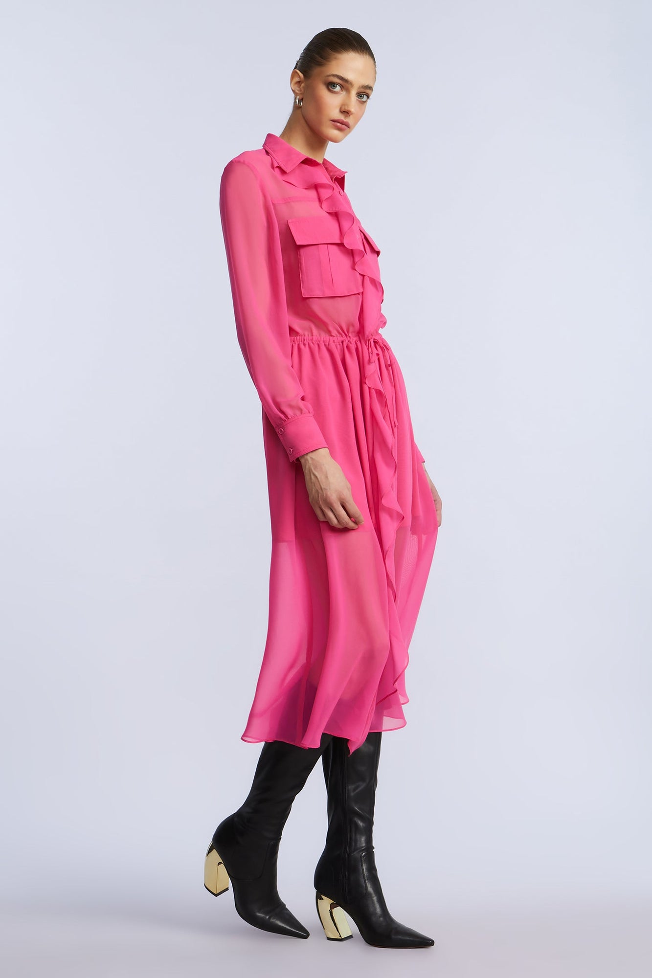 Solid Ruffle Dress | Fuchsia Purple