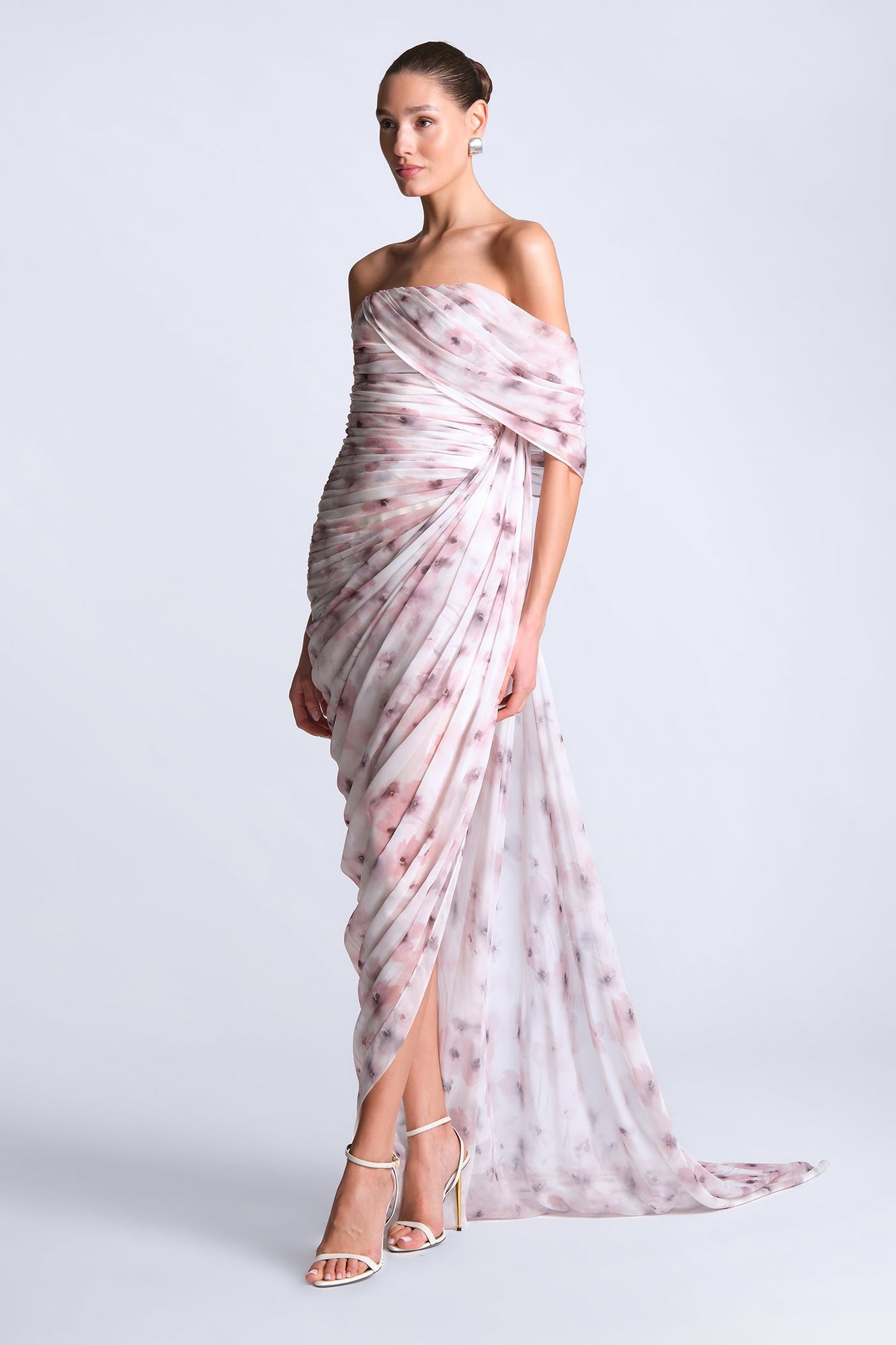 Isabella Printed Gown | Bouquet Print Ash Purple