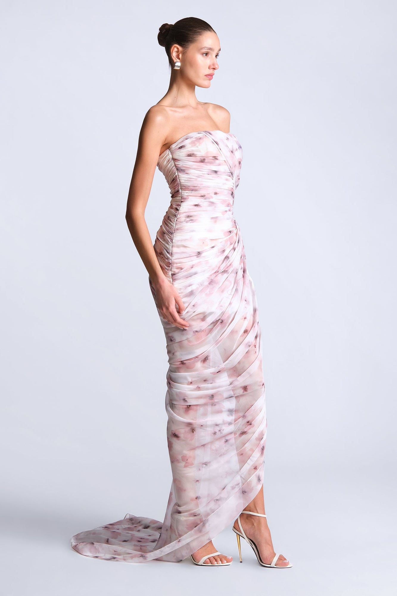 Isabella Printed Gown | Bouquet Print Ash Purple