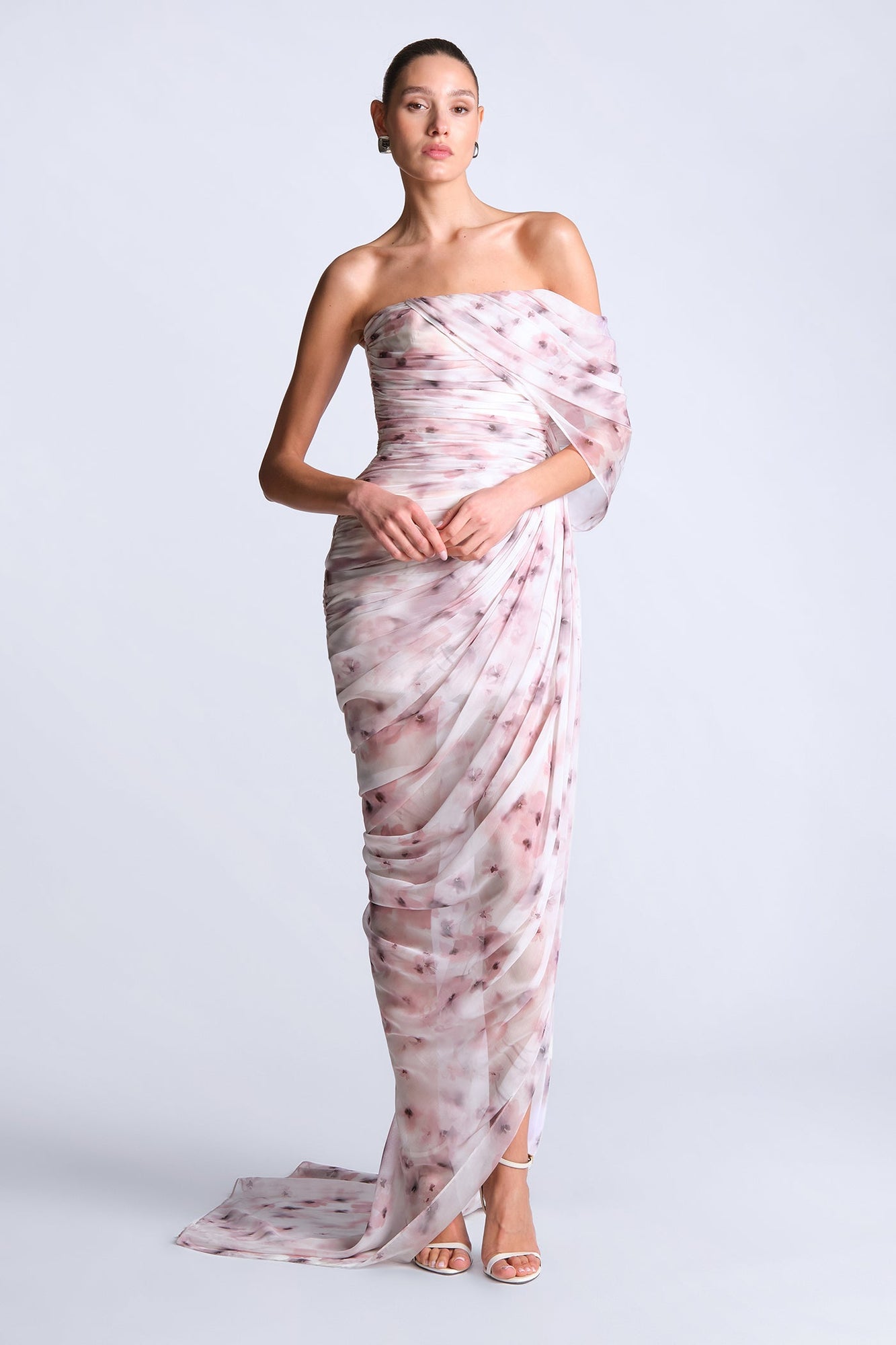 Isabella Printed Gown | Bouquet Print Ash Purple