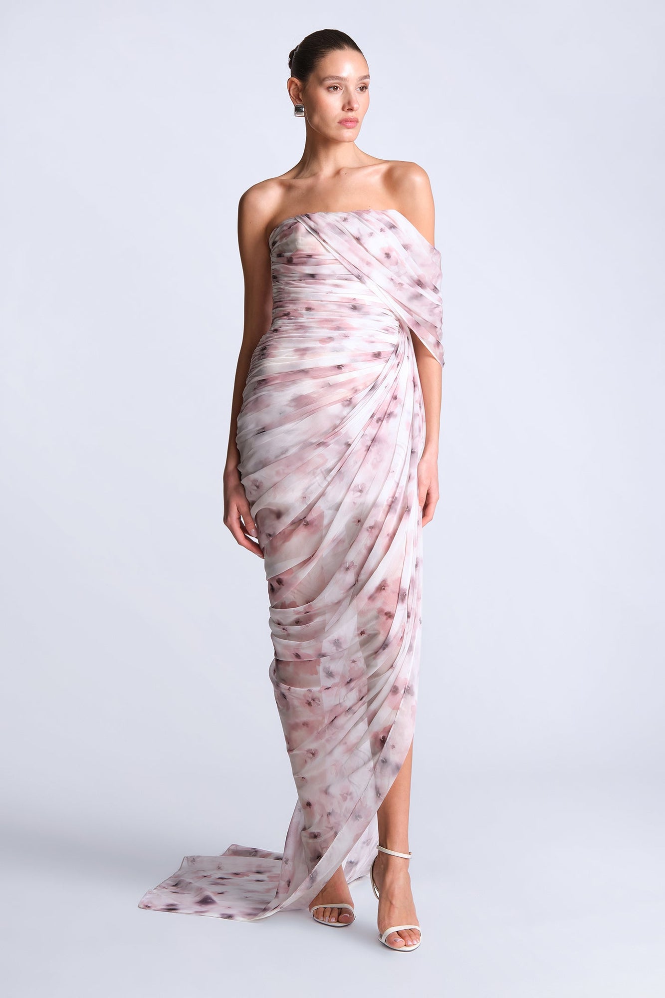 Isabella Printed Gown | Bouquet Print Ash Purple