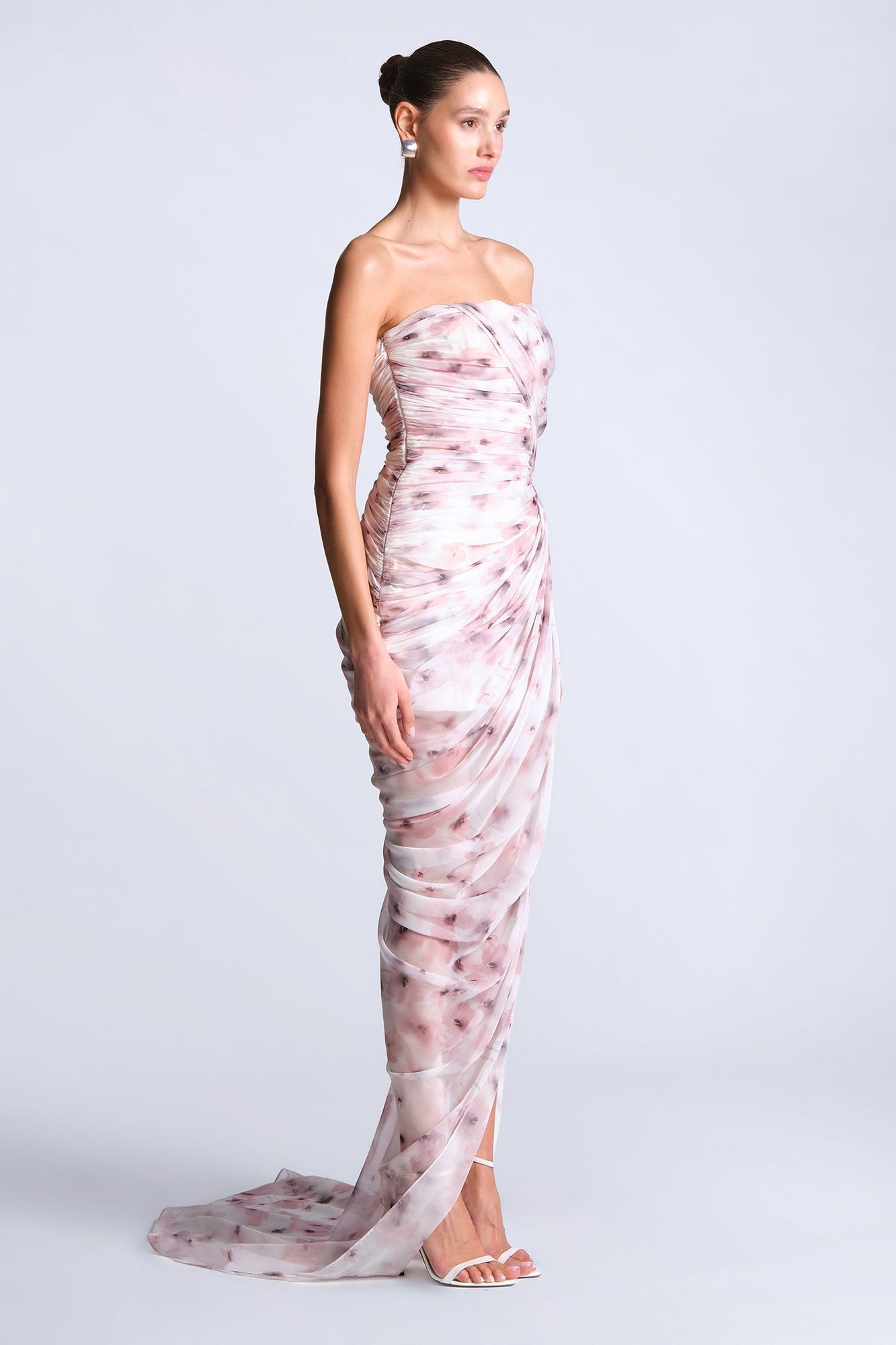 Isabella Printed Gown | Bouquet Print Ash Purple