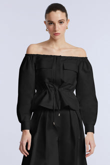 Off Shoulder Drawstring Top | Black
