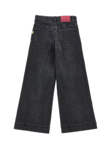 Girls | Embroidered Denim Trousers | Black