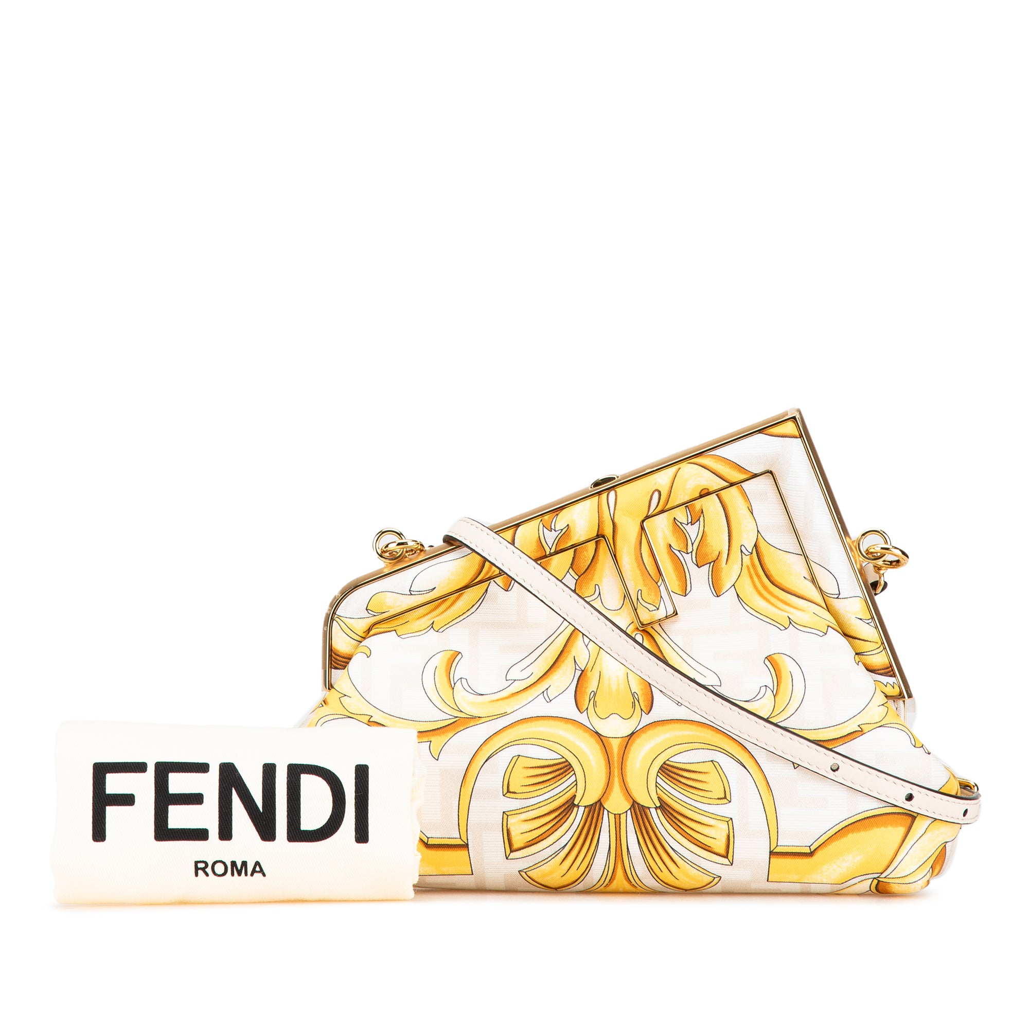 Fendi | Pre-Owned Fendace Fendi First Coated Canvas FF Baroque Print Crossbody | Yellow