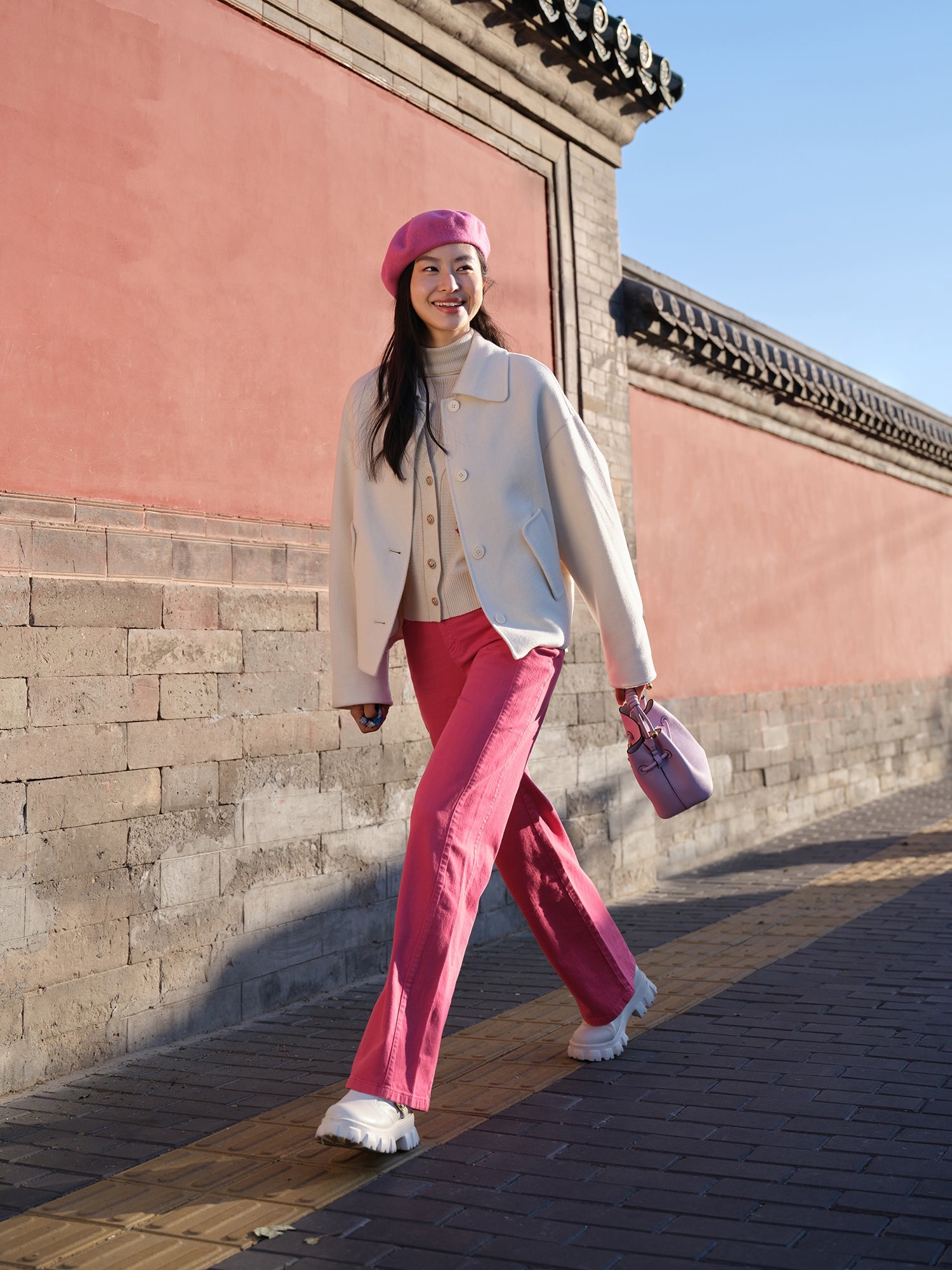 Cotton Linen Straight Jeans | Rose Red