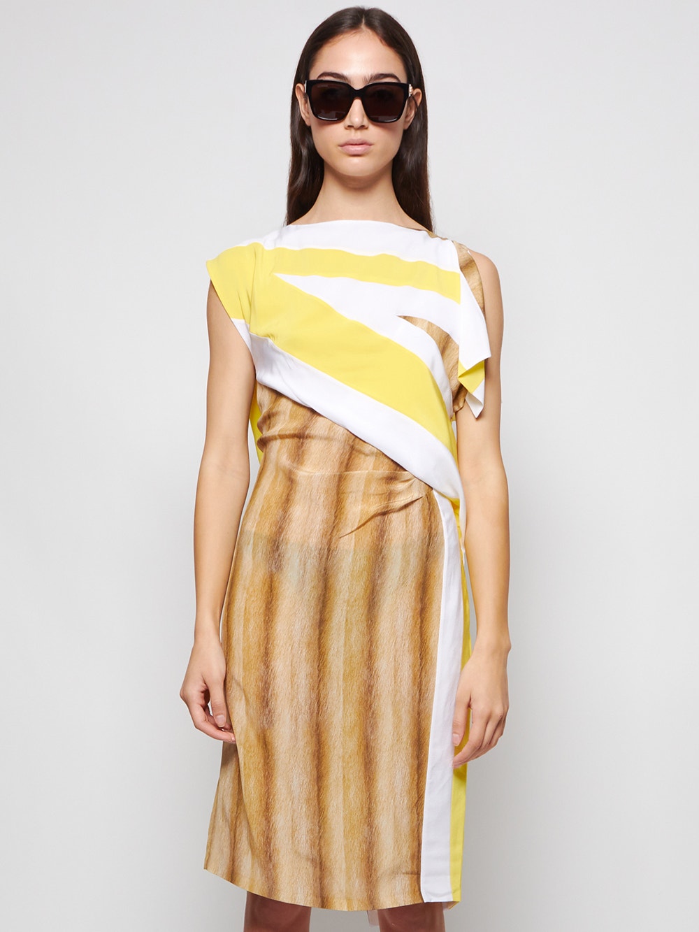 BURBERRY | Flag And Animal Print Silk Asymmetric Dress