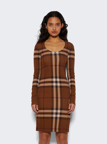 Women | BURBERRY | Check Stretch Long Sleeve Dress | Dark Birch Brown