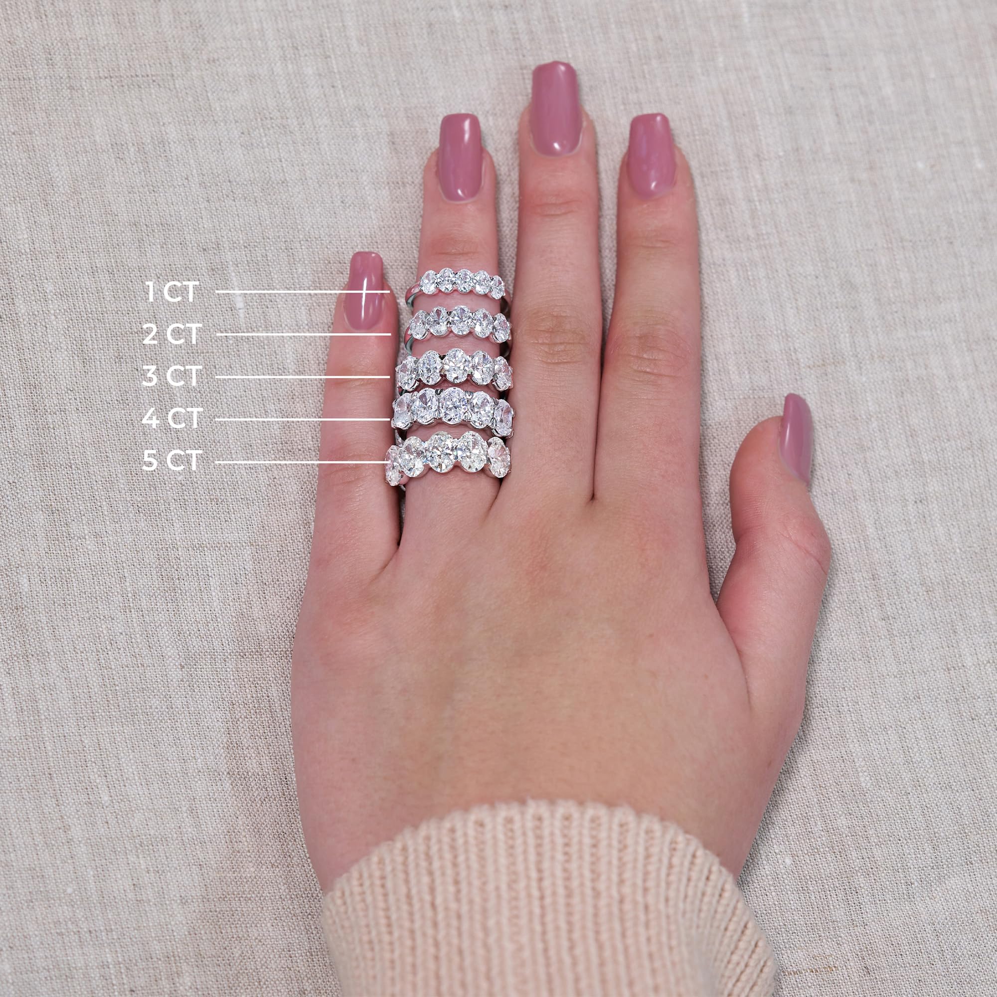 3.00 CT Oval Lab-Grown Diamond | Five Stone Anniversary Wedding Band Ring | 14K White Gold | G Color | VS Clarity