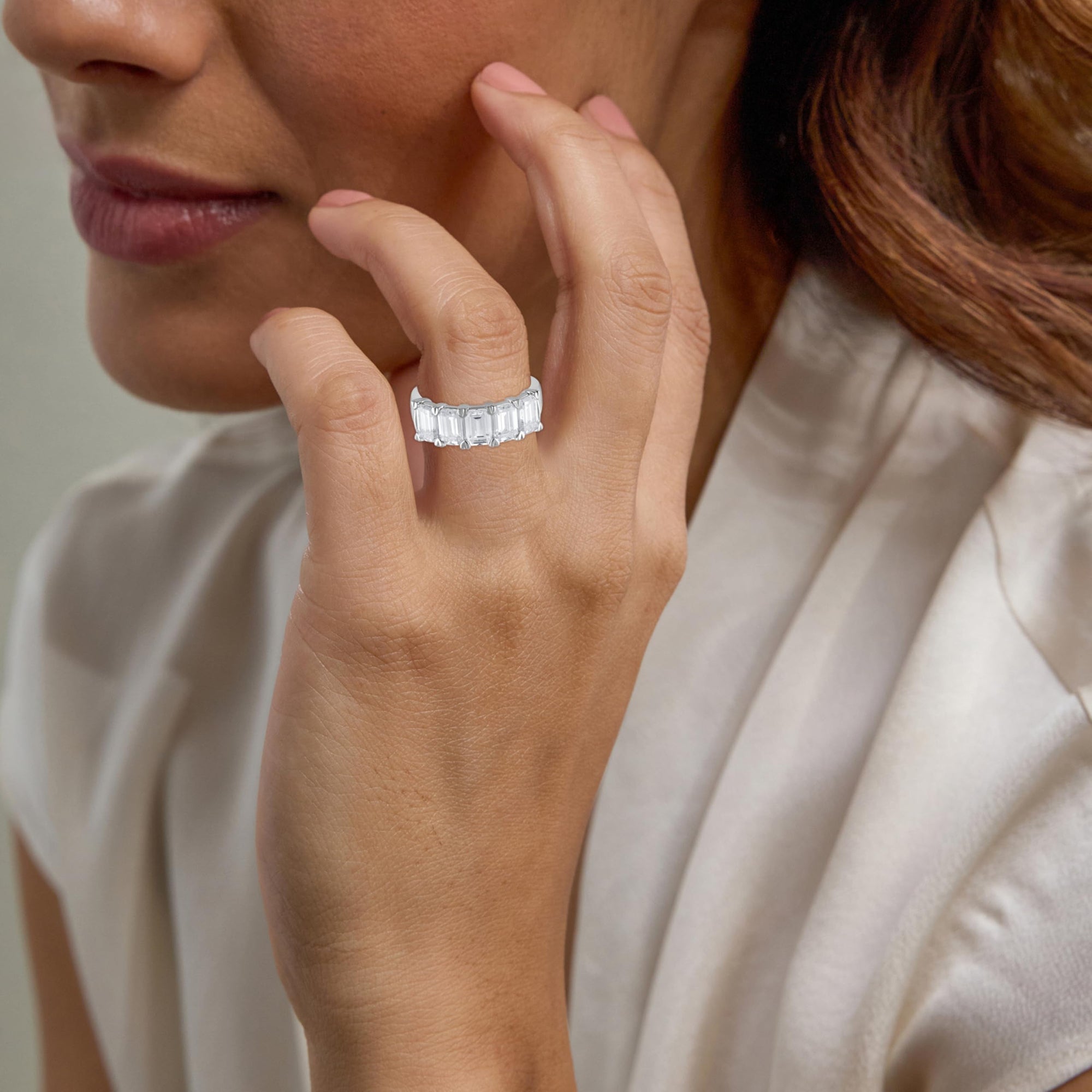 4.00 CT Emerald Lab-Grown Diamond | Five Stone Anniversary Wedding Band Ring | 14K White Gold | G Color | VS Clarity