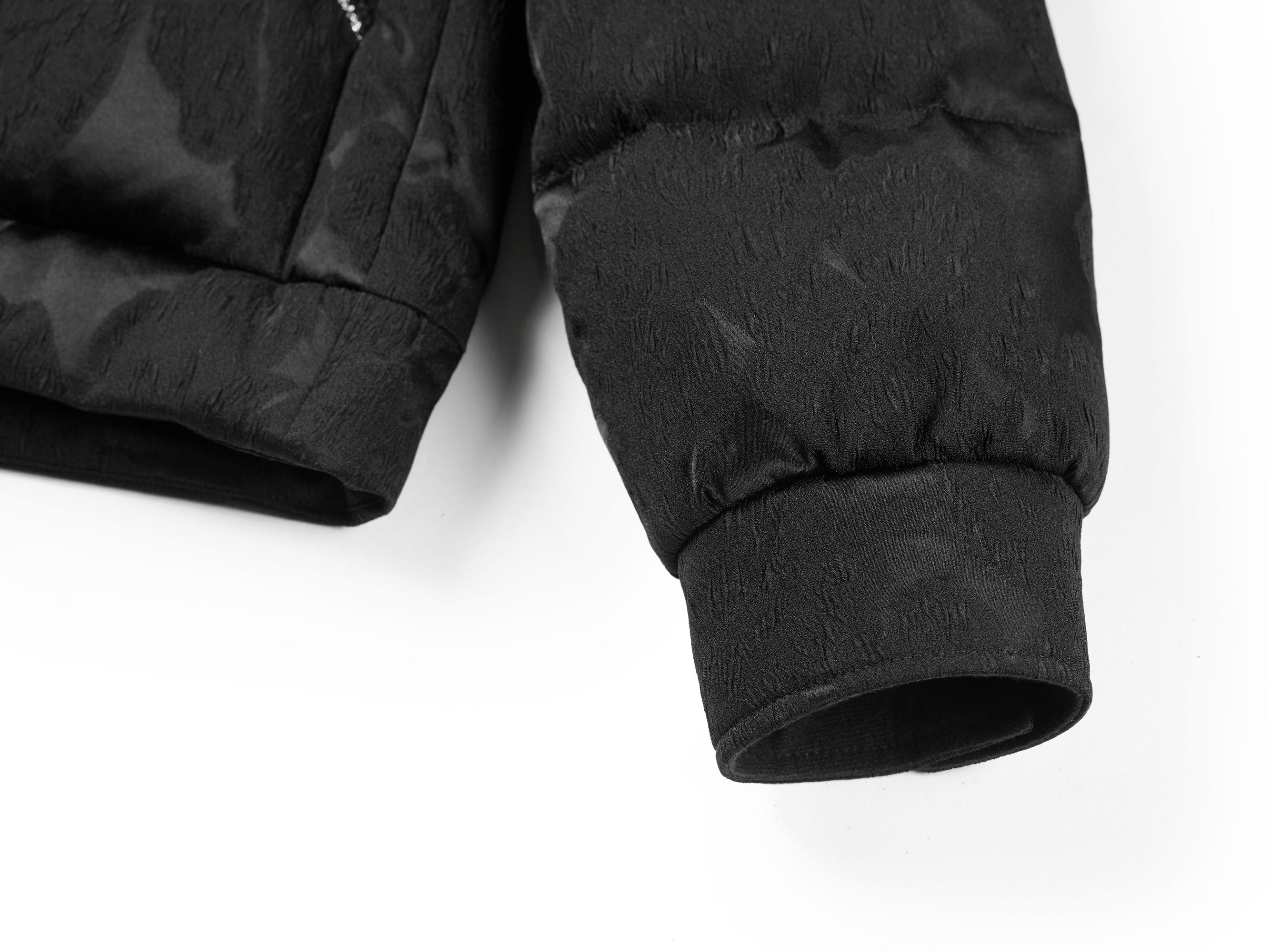 Goose Down Mulberry Silk Jacquard Warm Jacket | Black