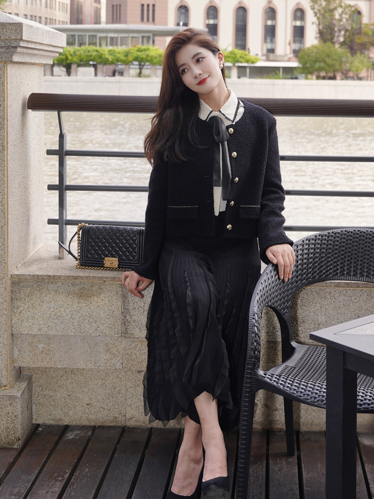 Parisian-style Boucle Cropped Jacket | Black