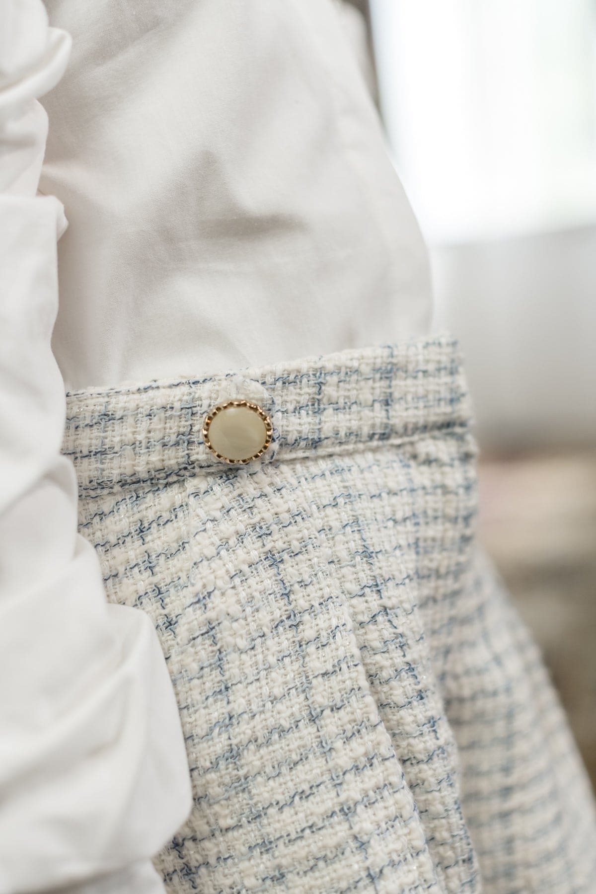 Iris Blouse and Tweed Shorts Set | White/ Blue