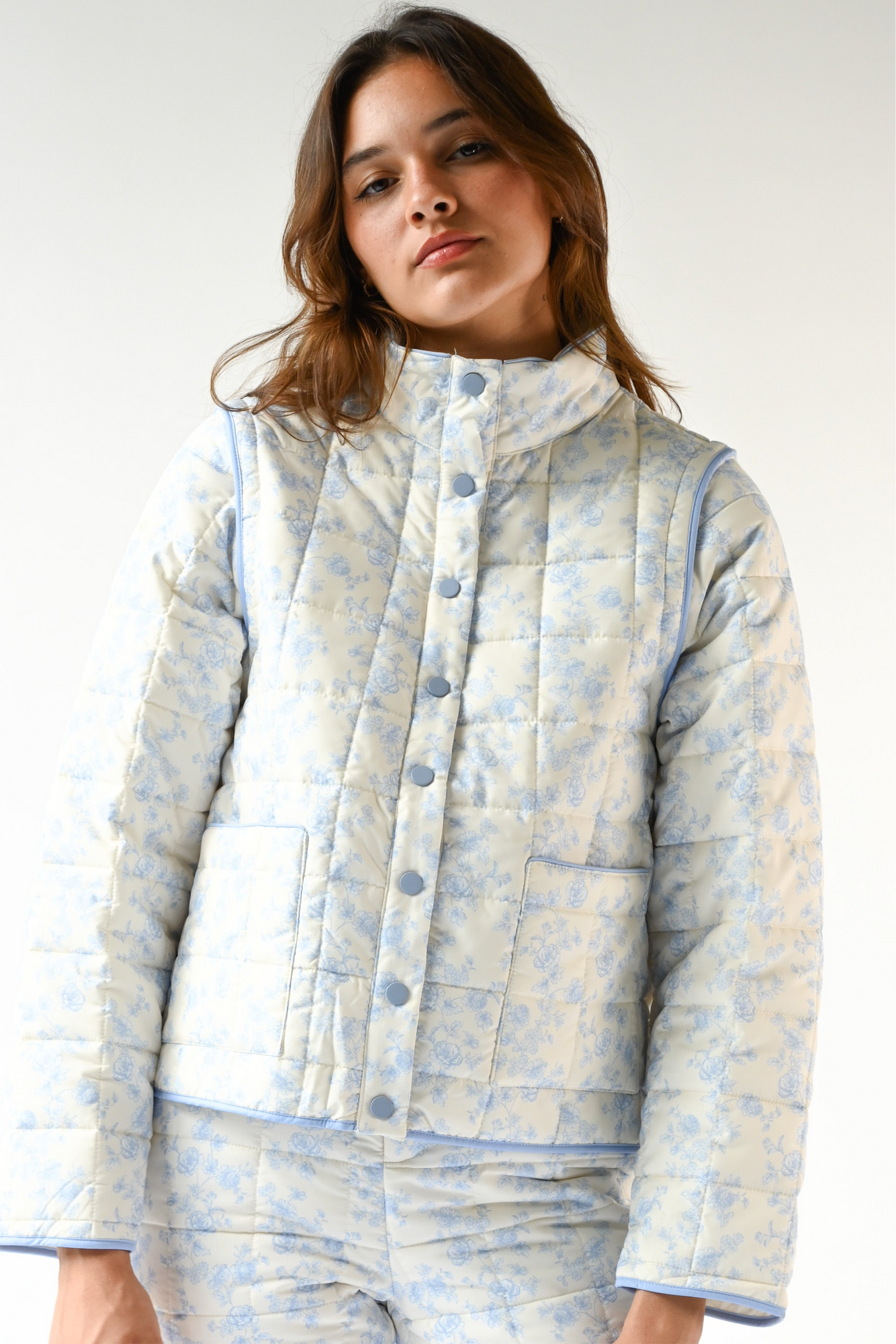 Amelia Quilted Convertible Jacket | Blue Toile