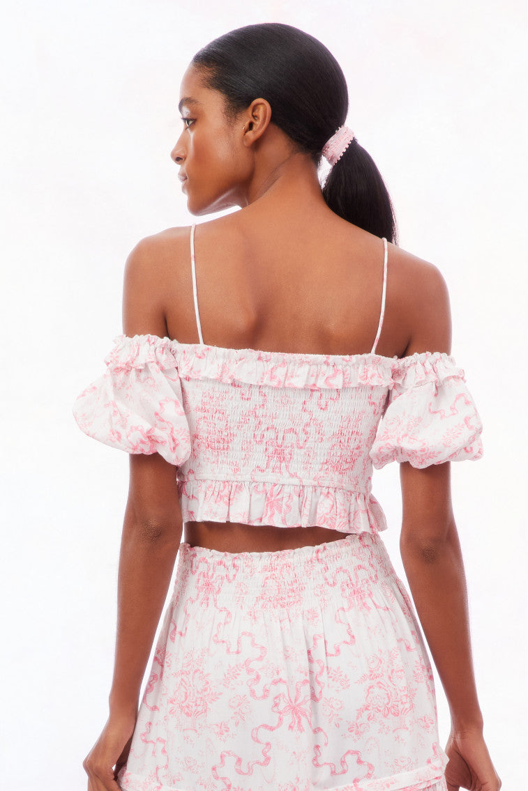 Womens | Amille Bow Off-the-Shoulder Top | Bubblegum Blast